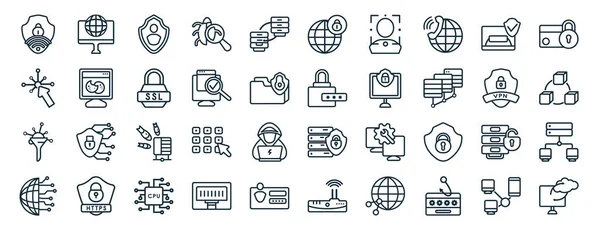 Set Flat Networking Web Icons Line Style Internet Connection Interactive — 스톡 벡터