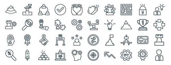 Set Flat Strategy Web Icons Line Style Success Strategy Brainstorm —  Vetores de Stock