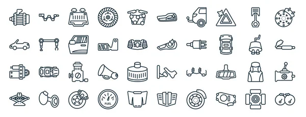 Set Flat Car Parts Web Icons Line Style Car Crank — Stock Vector