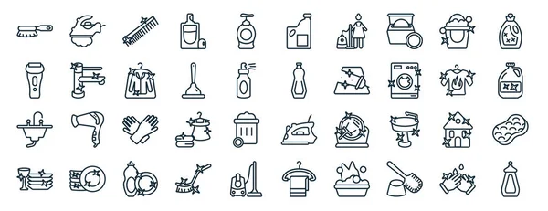 Set Flat Cleaning Web Icons Line Style Wiping Iron Shaver — Stock Vector
