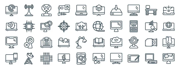 Set Flat Computer Web Icons Line Style Wireless Internet Connection — Vettoriale Stock