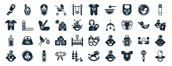 Set Filled Kid Baby Web Icons Glyph Style Baby Monitor —  Vetores de Stock