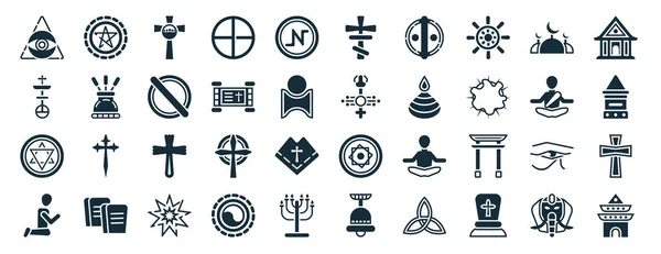 Set Filled Religion Web Icons Glyph Style Satanism United Church — Stockvektor