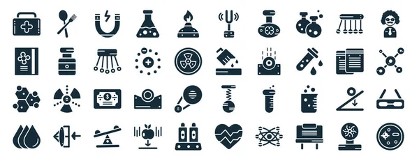 Set Filled Science Web Icons Glyph Style Spoon Science Book — 图库矢量图片