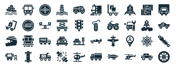 Set Filled Transport Web Icons Glyph Style Public Transportation Carrier — Stockvektor