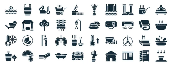 Set Filled Sauna Web Icons Glyph Style Cold Plunge Private — Stock Vector