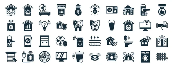 Set Filled Smart Home Web Icons Glyph Style Alarm System — Vettoriale Stock
