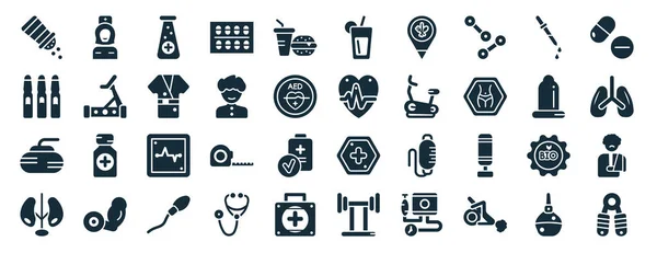 Set Filled Health Web Icons Glyph Style Girl Ampoule Curling — Stockvektor