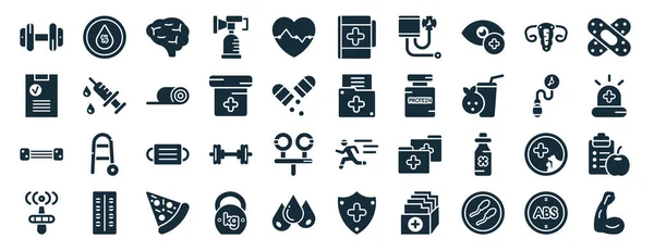 Set Filled Health Web Icons Glyph Style Fat Medical Report — Stockvektor