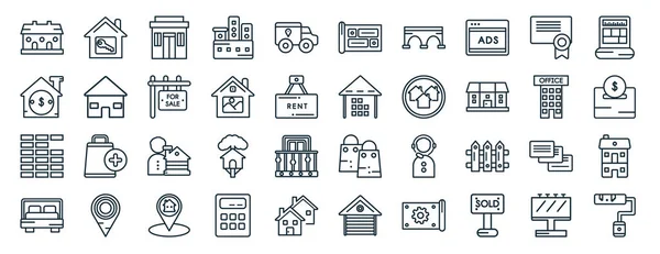 Set Flat Real Estate Web Icons Line Style Tenant Property —  Vetores de Stock