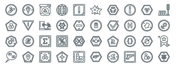 set of 40 flat signs web icons in line style such as plug, radiation, male, quotes, align, crossing, favourite star icons for report, presentation, diagram, web design