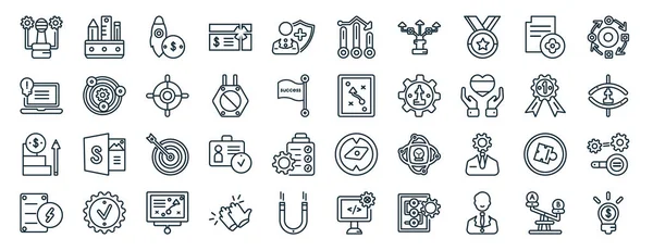 Set Flat Startup Stategy Web Icons Line Style Stationery Startup — Stockvektor