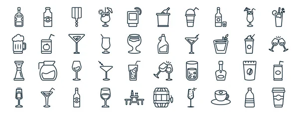 Набор Плоских Напитков Веб Иконы Стиле Линии Такие Бутылка Сока — стоковый вектор