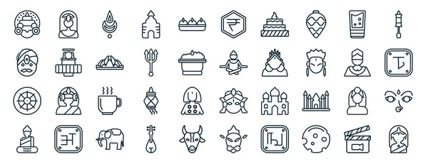 Set Flat India Web Icons Line Style Indra Indian Man — Stock Vector