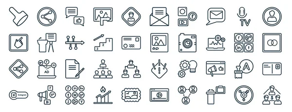 Set Flat Social Media Marketing Web Icons Line Style Pixelated — Vettoriale Stock