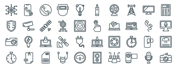 Set Flat Technology Web Icons Line Style Add Call Safe — Vetor de Stock