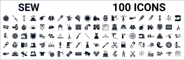 Conjunto 100 Iconos Tela Coser Glifo Iconos Rellenos Como Textil — Vector de stock