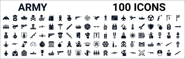 Set Van 100 Hiërogliefen Leger Web Iconen Gevuld Pictogrammen Zoals — Stockvector