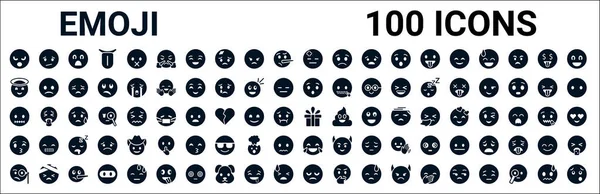 Set 100 Glyph Emoji Web Icons Filled Icons Confused Emoji — Stock Vector