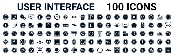 Conjunto 100 Iconos Web Interfaz Usuario Glifo Iconos Rellenos Como — Vector de stock