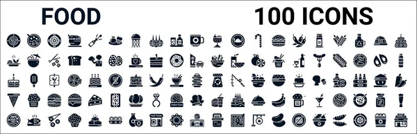 Набір 100 Гліфів Харчових Веб Іконок Заповнені Ікони Такі Люосіфен — стоковий вектор