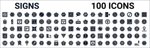 Conjunto 100 Signos Glifo Iconos Web Iconos Llenos Como Menos — Vector de stock