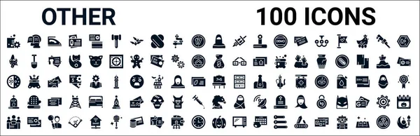 Set Van 100 Glyph Andere Web Iconen Gevulde Pictogrammen Zoals — Stockvector