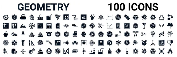 Set 100 Glyph Geometry Web Icons Filled Icons Octahedron Change — Stock vektor