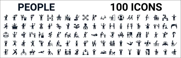 Conjunto 100 Personas Glifo Iconos Web Iconos Llenos Como Hombre — Vector de stock