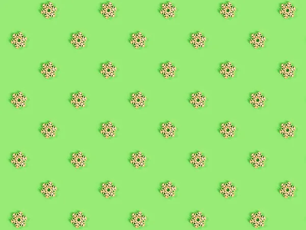 Beautiful Pattern Handmade Wooden Snowflake Light Green Background Christmas New — Stock Photo, Image