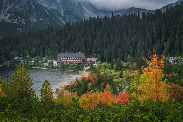 Otoño Orillas Del Lago Alta Tatras Fotos Turísticas Senderismo Escenario —  Fotos de Stock