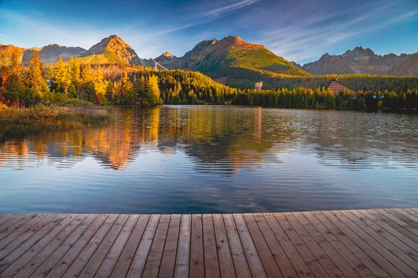 Panorama Alta Risoluzione Lago Montagna Nei Monti Tatra Strbske Pleso — Foto Stock
