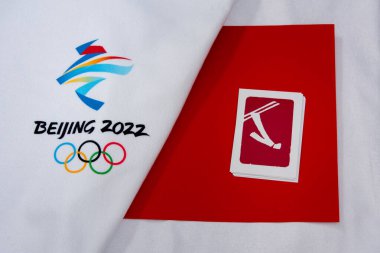 BEIJING, ÇİN, HAZİRAN 1, 2022: Pekin 2022, Çin 'de Kış Olimpiyatları için Serbest Havacılık Resmi Olimpiyat Piktogramı. Orijinal Duvar Kağıdı, Boşluğu düzenle