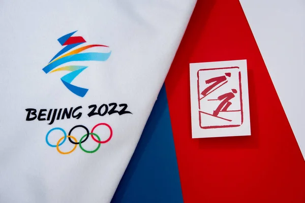 Beijing China January 2022 Nordisk Kombinerte Offisielle Piktogram Vinterolympisk Spill – stockfoto