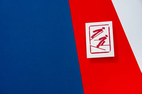 Nordycki Kombinowany Piktogram Czerwonym Tle Sporty Zimowe Chinach Tapeta Edytować — Zdjęcie stockowe