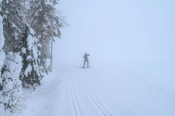 Nordycki Sport Narciarski Zdjęcie Białej Mgle Zimowej — Zdjęcie stockowe