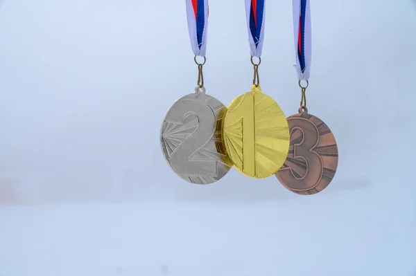 Medal Set Winter Sport Game Gold Silver Bronze — Stock Photo, Image