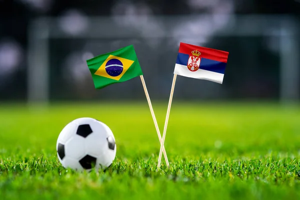 Бразилия Против Сербии Лусаил Футбольные Обои Национальные Флаги Ручной Работы — стоковое фото