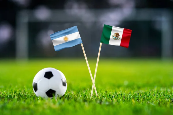 Αργεντινή Εναντίον Μεξικού Lusail Ποδόσφαιρο Ταπετσαρία Αγώνα Χειροποίητα Εθνικές Σημαίες — Φωτογραφία Αρχείου