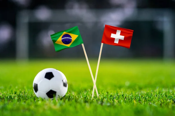 Brazylia Szwajcaria Stadion 974 Piłka Nożna Mecz Tapety Handmade Flagi — Zdjęcie stockowe