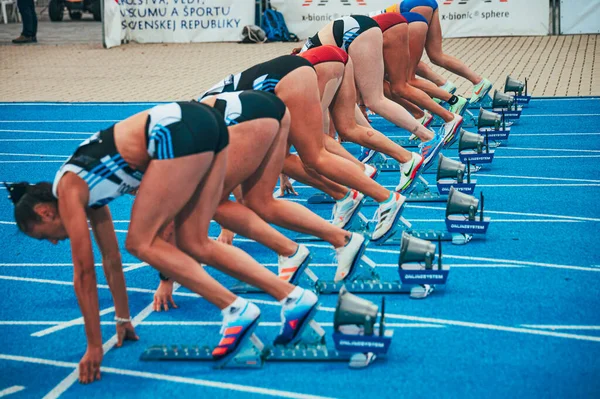 Samorin Szlovákia Női Sprintverseny Kezdete Szakmai Track Field Esemény Indítsa — Stock Fotó