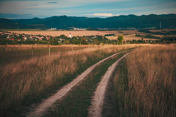 Passo Passo Paisagem Rural Verão Uma Estrada Terra Que Leva — Fotografia de Stock