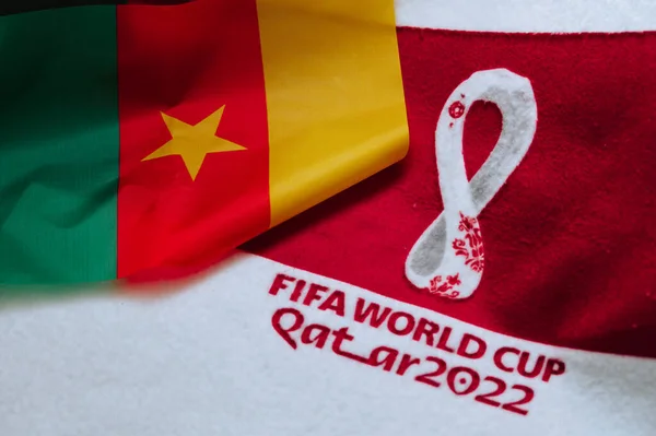 Qatar Doha Juli 2022 Kameroen Nationale Vlag Logo Van Fifa — Stockfoto