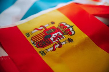 Detail on Spain National flag for support on football tournament