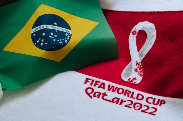 Katar Doha Juli 2022 Brasiliens Nationalflagge Und Das Logo Der — Stockfoto