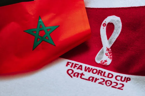 Qatar Doha Juli 2022 Marokko Nationale Vlag Logo Van Fifa — Stockfoto