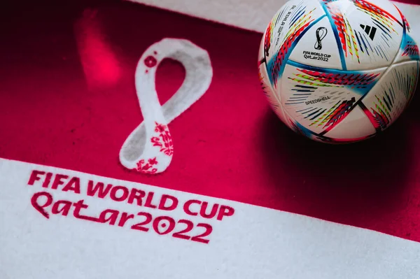 Qatar Doha Juli 2022 Officiële Adidas World Cup Voetbal Bal — Stockfoto