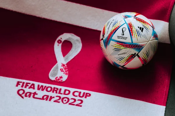 Qatar Doha Juli 2022 Officiële Adidas World Cup Voetbal Bal — Stockfoto