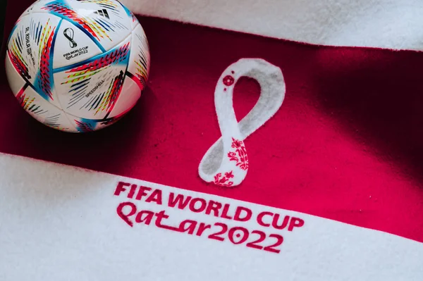 Qatar Doha July 2022 Official Adidas World Cup Football Ball Лицензионные Стоковые Фото
