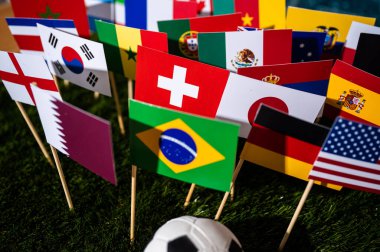 Football Wallpaper. Ball and national lags of top world soccer countries. Wallpaper for Tournament in Qatar